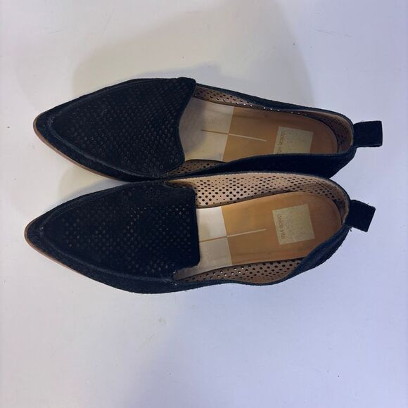 Dolce Vita Black Perforated Leather Suede Pointed Toe Flats 8.5 - Picture 2 of 8